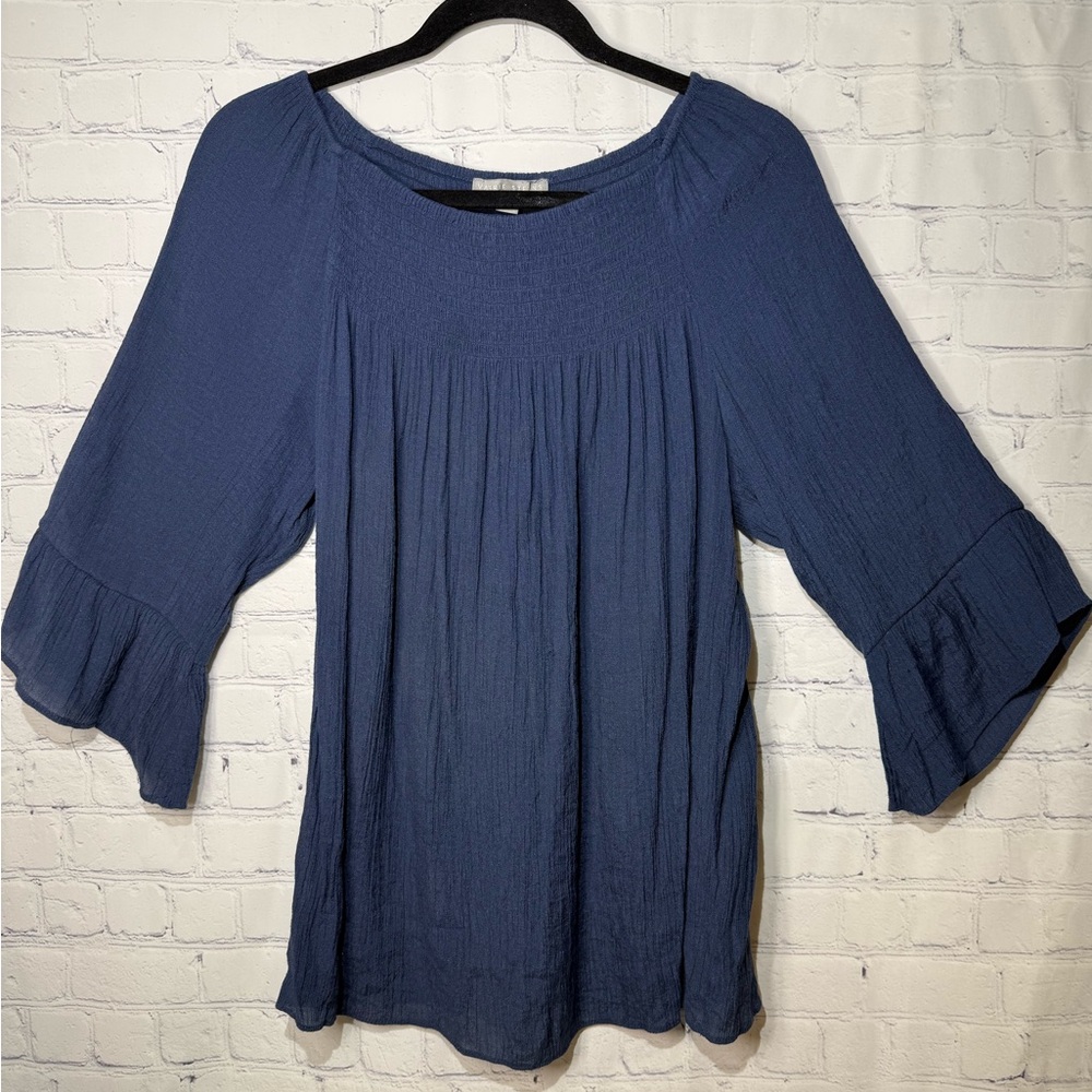 Valerie Stephens size large navy blue pullover blouse